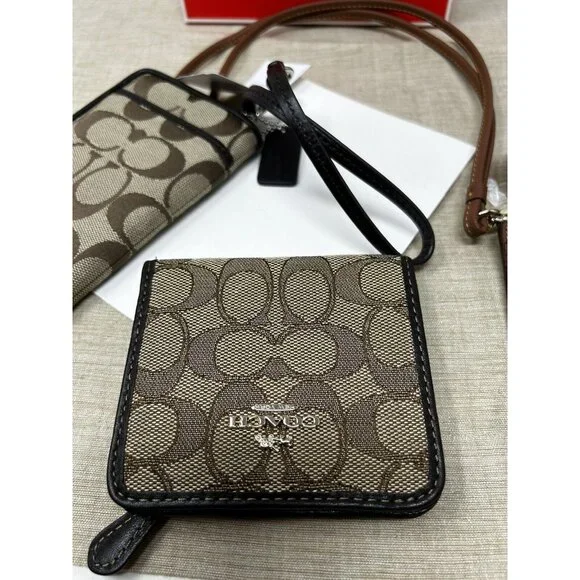 Coach Signature Logo Print Brown Lanyard Wallet & Pouch - Picture 10 of 13